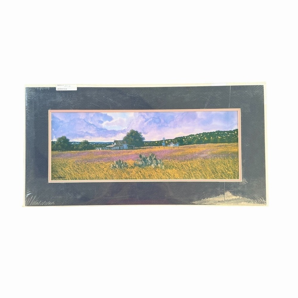 G. Boutwell Signed Panoramic Landscape Art Print Farm Field Double‎ Matted